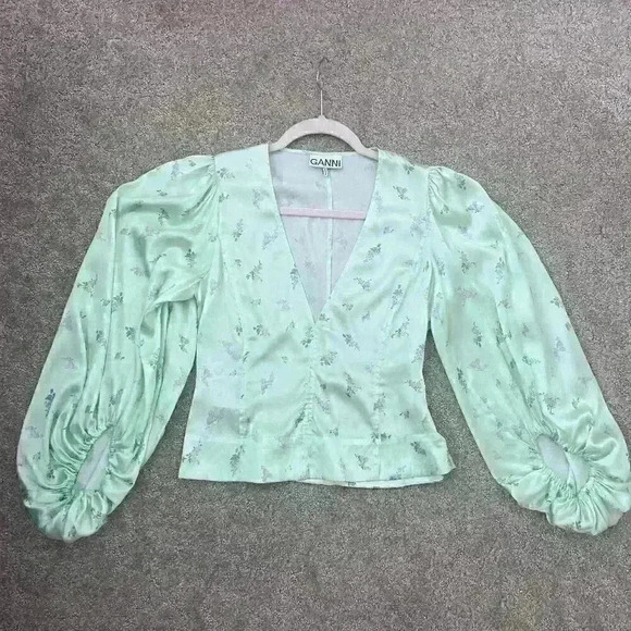 Ganni Tops - Ganni Silk blouse - Excellent condition  Green, Silk  Size - 36 FR - US 4